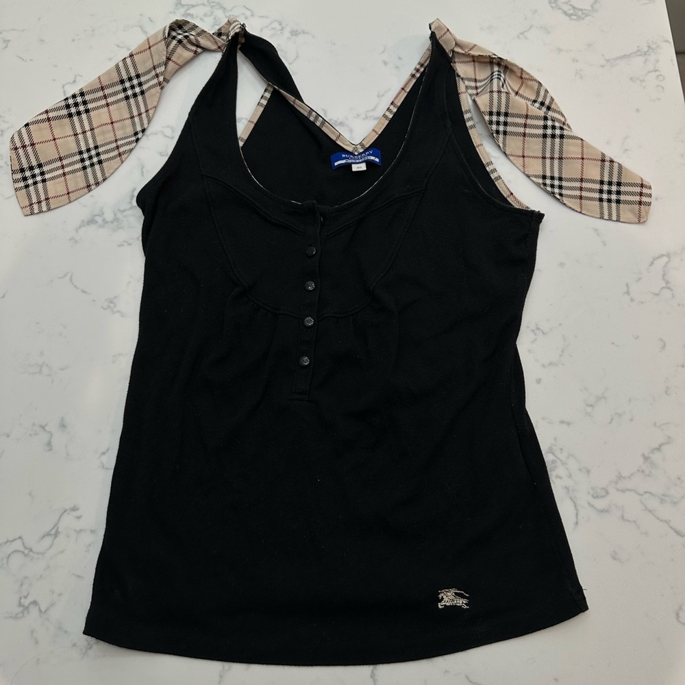 Black Burberry Women's Top with Checkered Straps